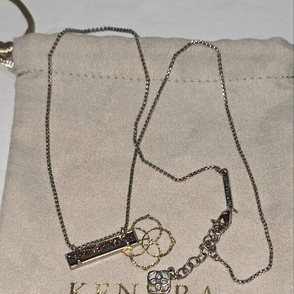 Kendra Scott Leanor Silver tone Multicolor Drusy bar Necklace Multi Drusy - Picture 3 of 10